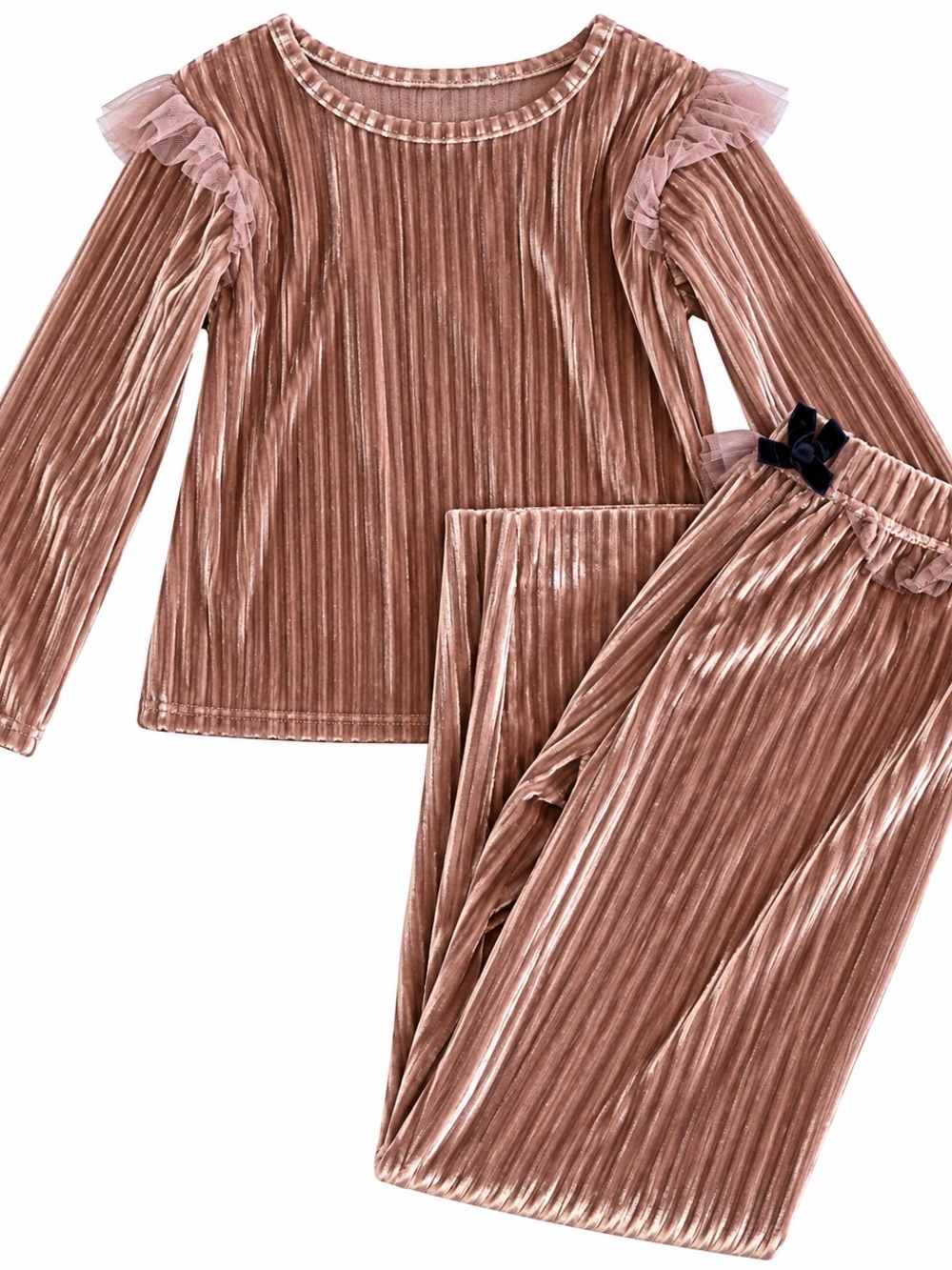 Jessica Simpson Kids Ribbed Velvet Set with Tulle Ruffles - Dusty Rose